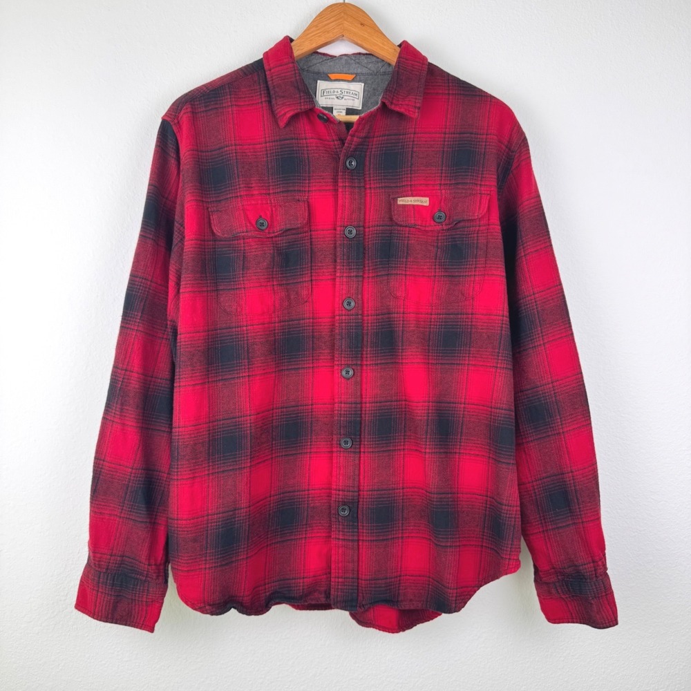 Field & Stream Flannel Shirt Mens XL Red Black Excellent Outdoor Casual